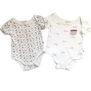 Rabbit + Bear Baby 6-9mo Bodysuit Set Ribbed Short Sleeve 2pc Organic Cotton